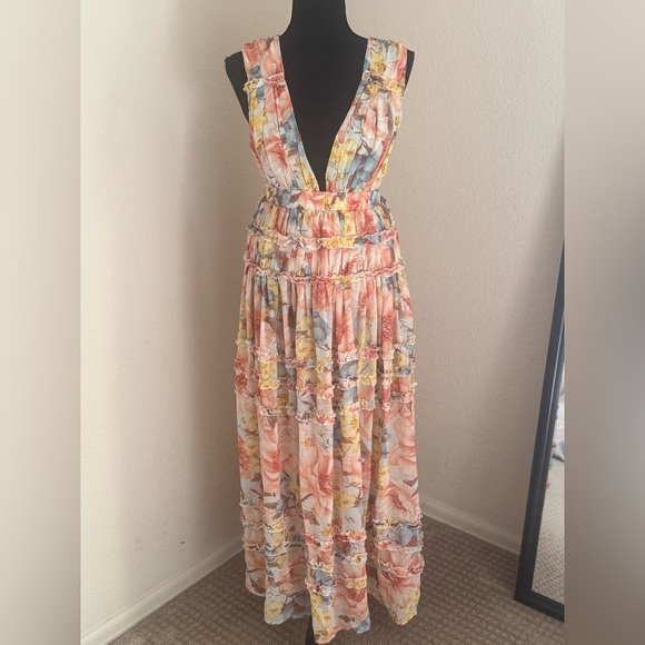 Forever 21 Dresses & Skirts - Forever 21 Floral Maxi Dress Small Tiered Ruffle Boho Pastel Sleeveless size S